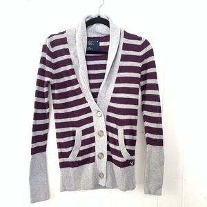 Vtg American Eagle Cardigan Sweater Waffle Stripes MySpace Scene 2010s Alt Pop